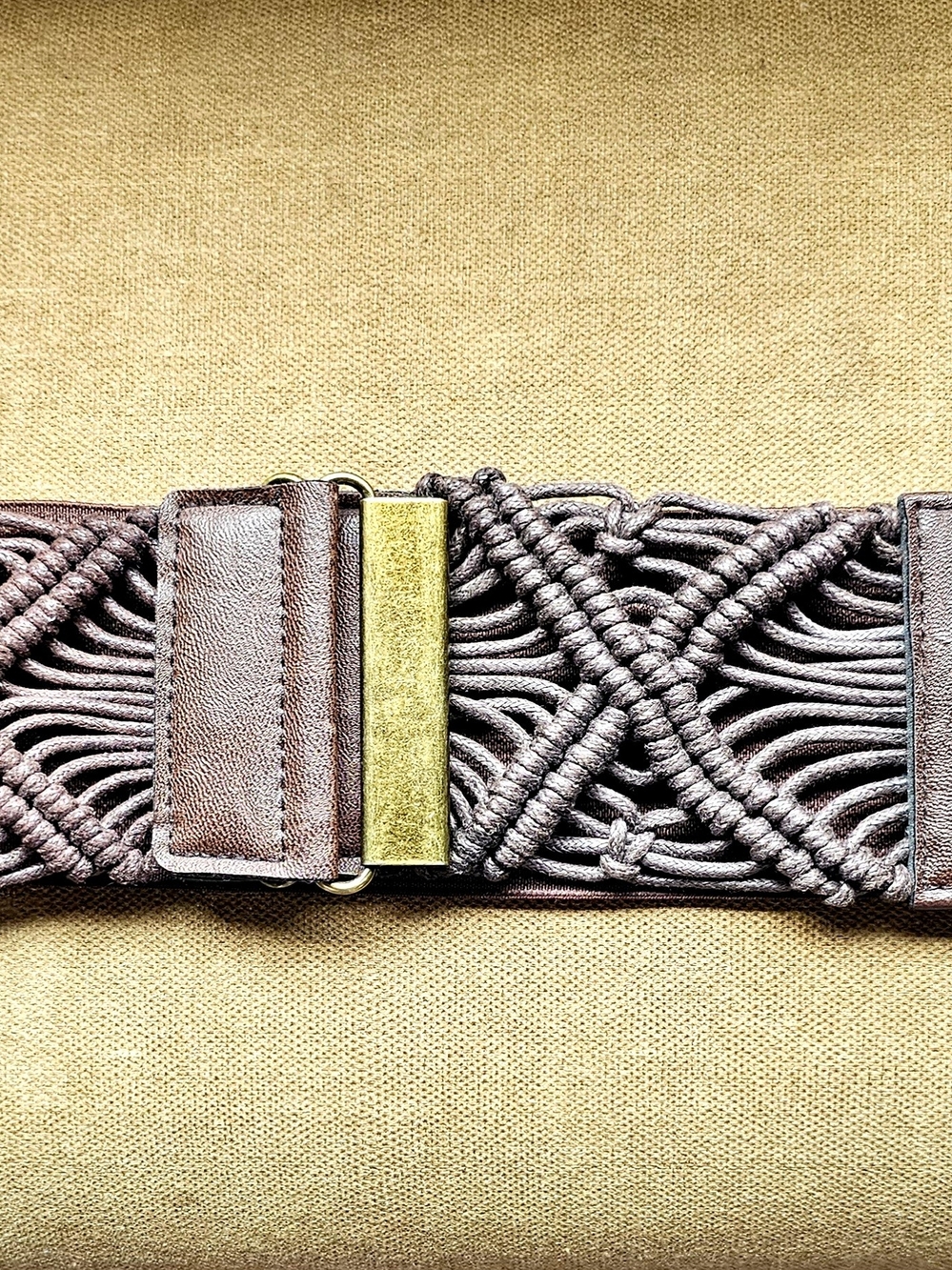 Braided Elastic Waist Belt with Gold Accent - Brown
